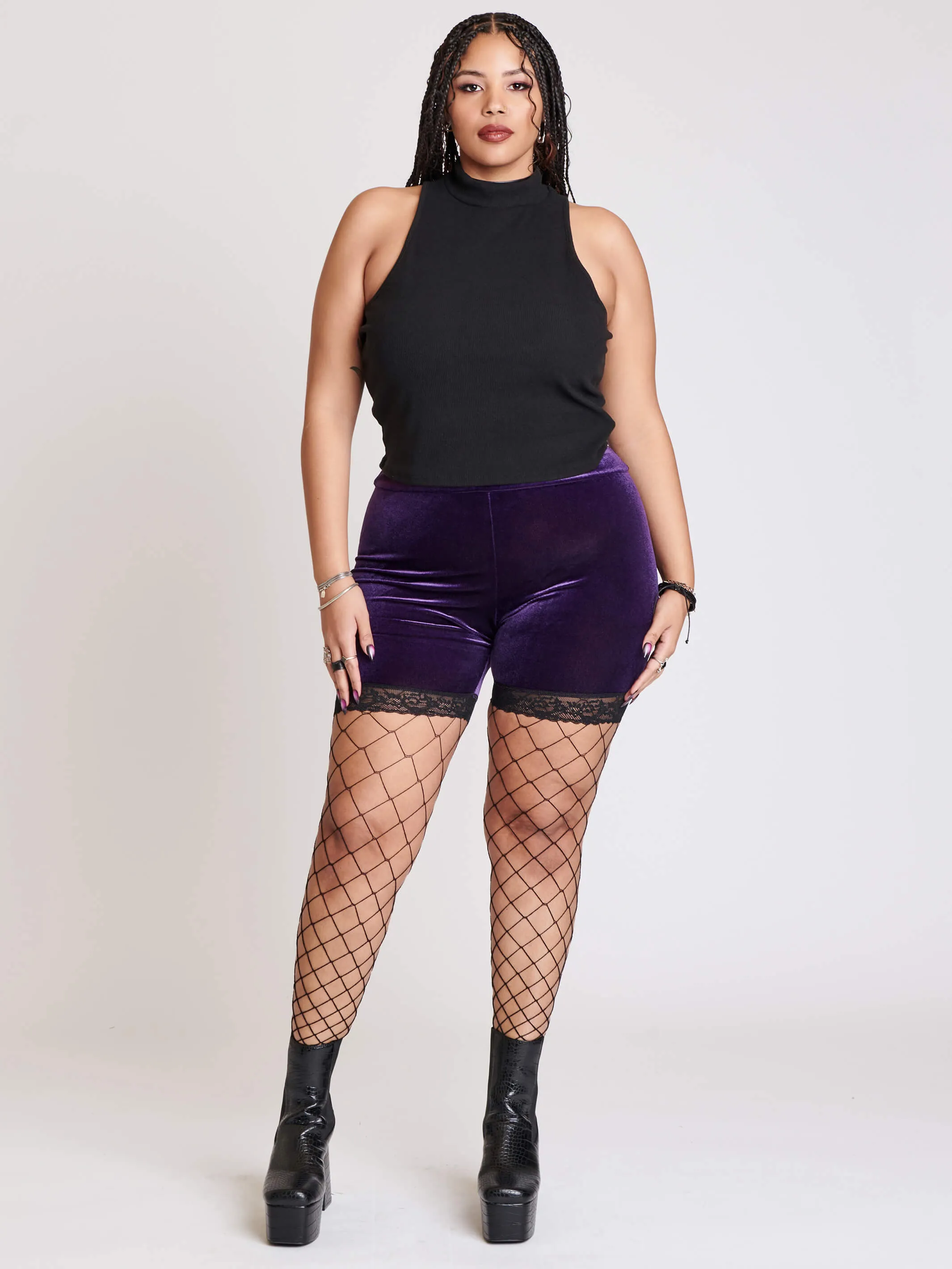 Purple velvet bike short