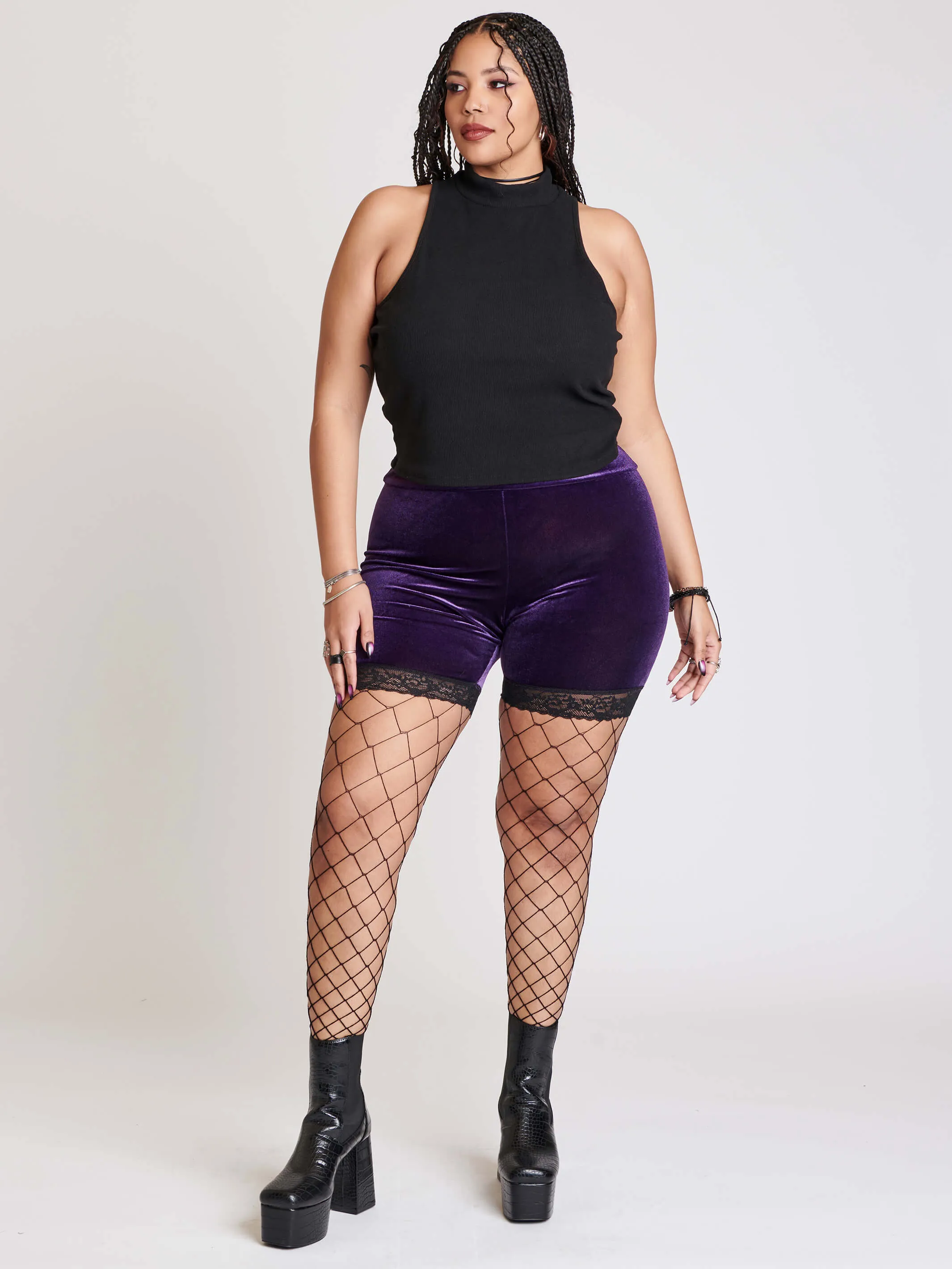 Purple velvet bike short