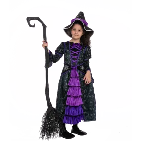 Purple Witch Costume with Stars and Moon Skirt Design - Child