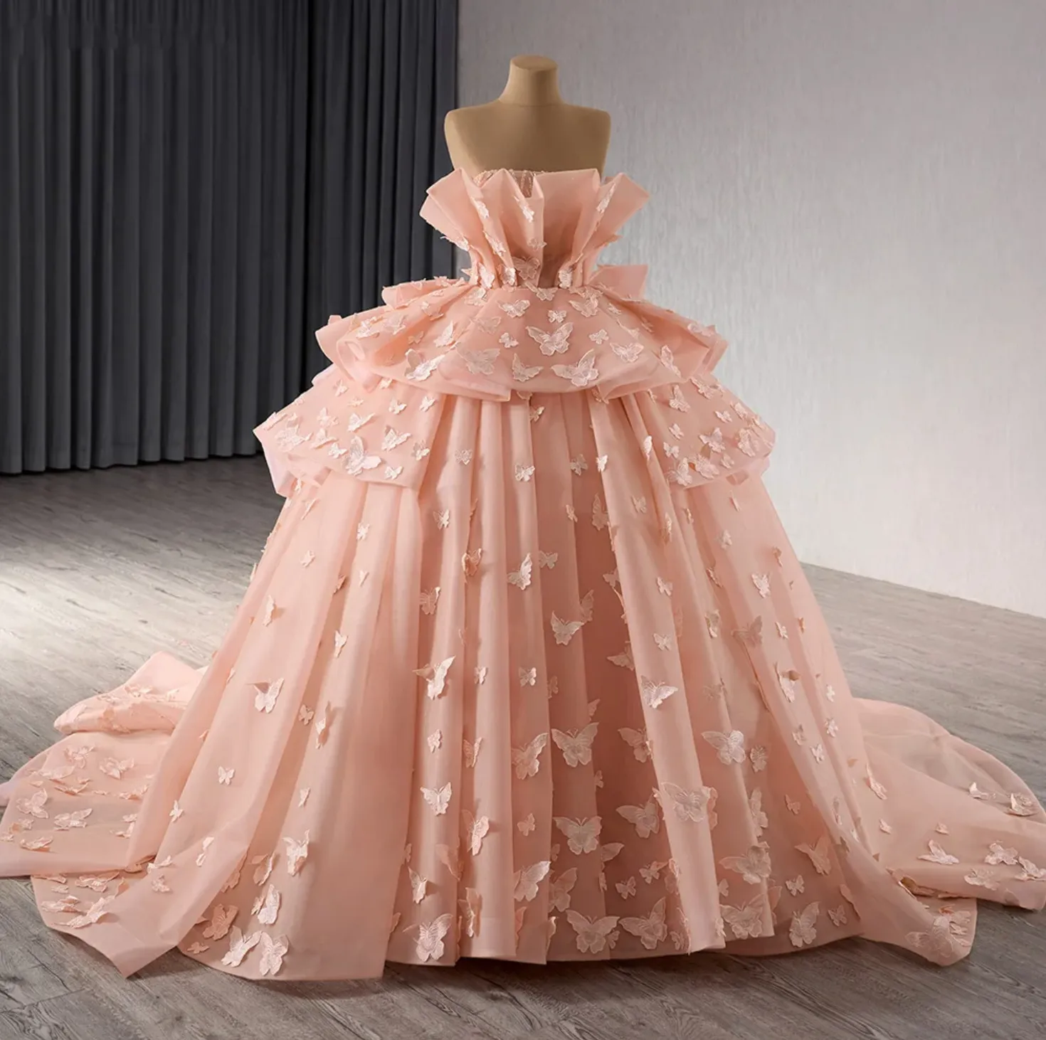 Quinceanera Dress Ball Gown Strapless 3D Butterfly