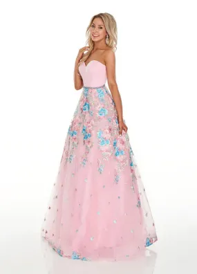 Rachel Allan 7063 Pink Floral Embroidered A-Line Dress