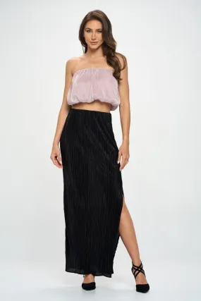 RENEE C. Black Plisse Maxi Skirt with Slit