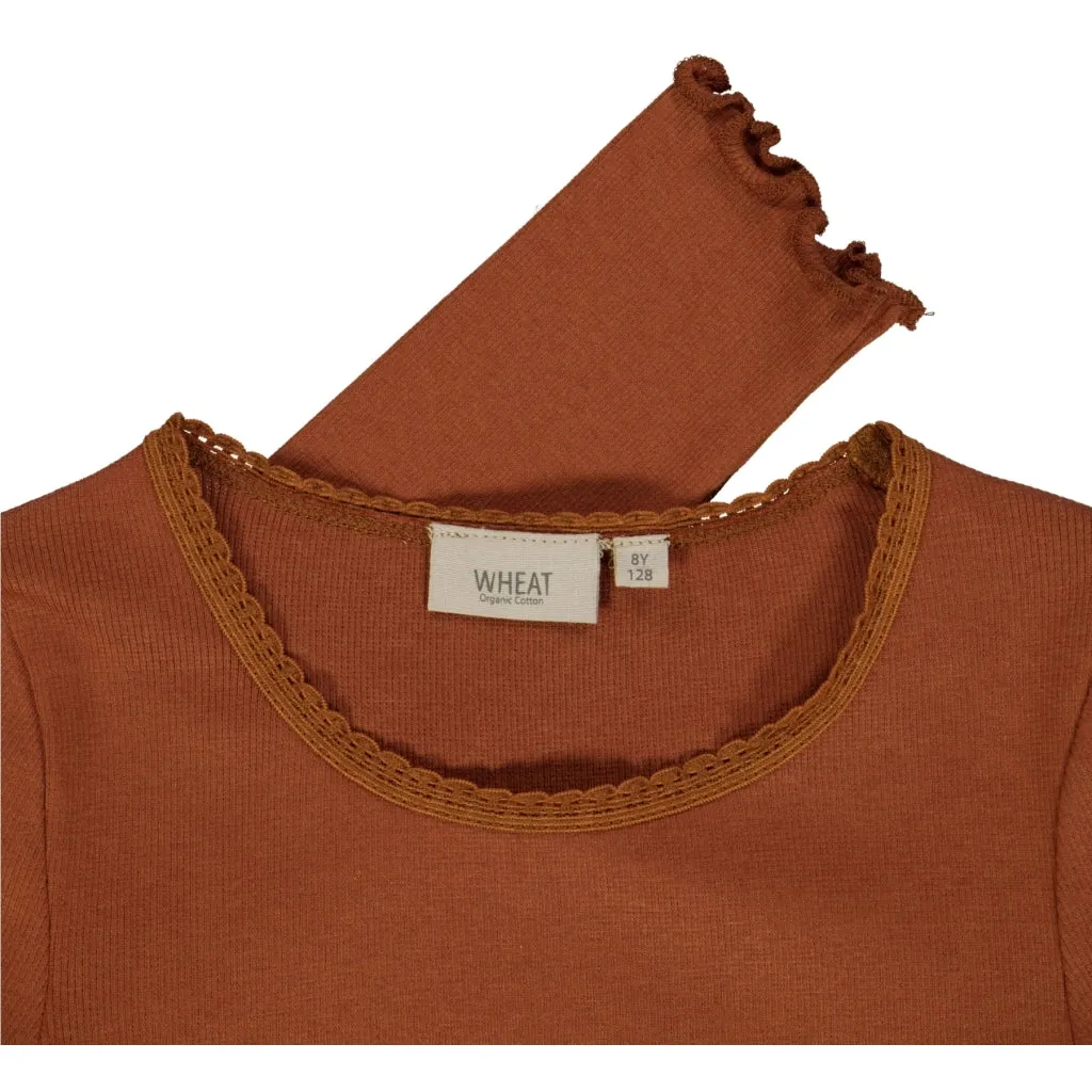 Rib T-Shirt Lace LS - bronze