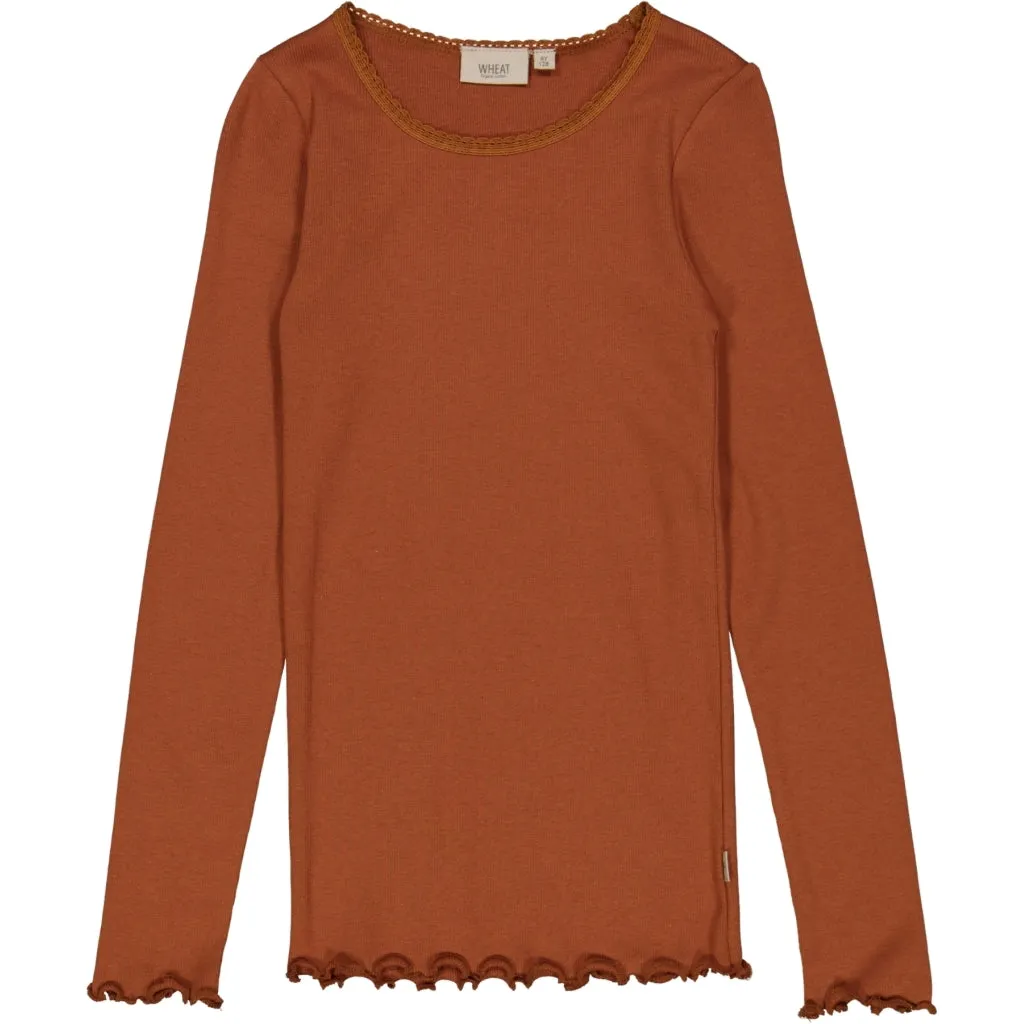 Rib T-Shirt Lace LS - bronze