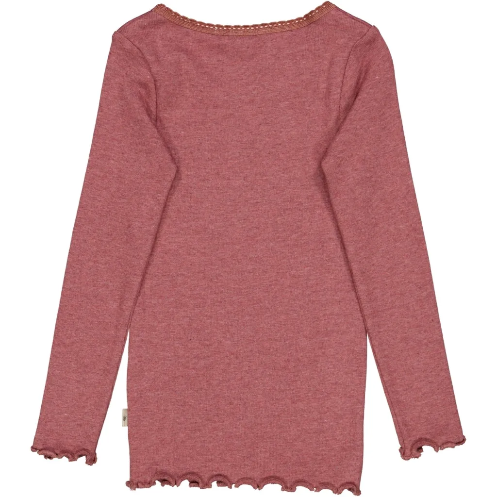 Rib T-Shirt Lace LS - dark rouge melange