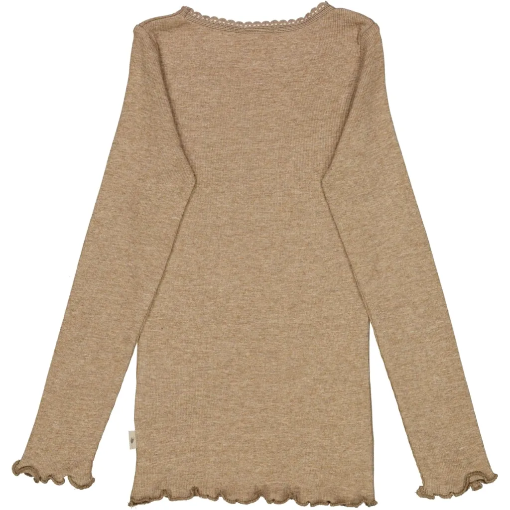 Rib T-Shirt Lace LS - khaki melange