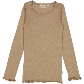 Rib T-Shirt Lace LS - khaki melange