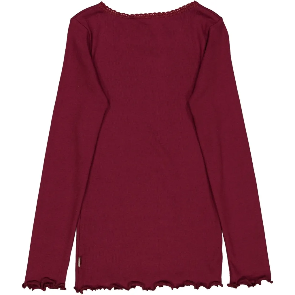 Rib T-Shirt Lace LS - red plum