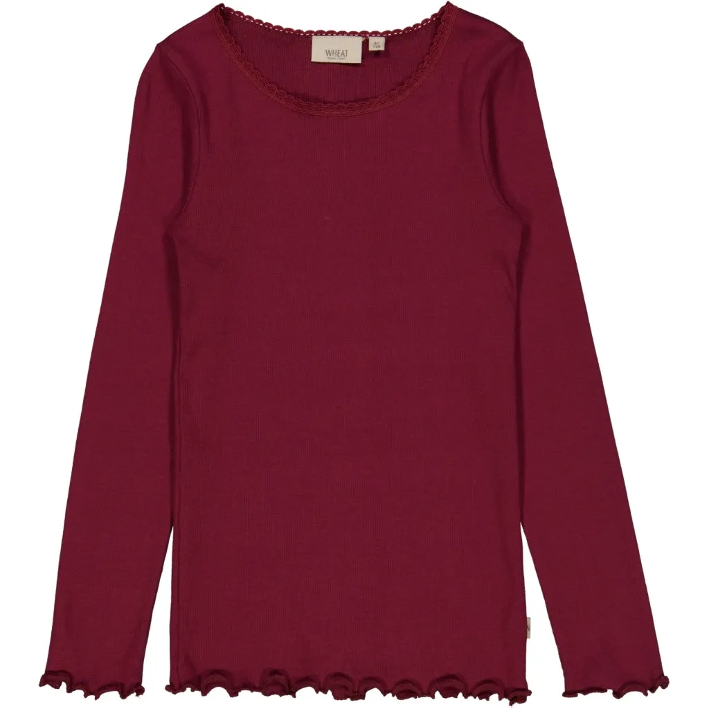 Rib T-Shirt Lace LS - red plum