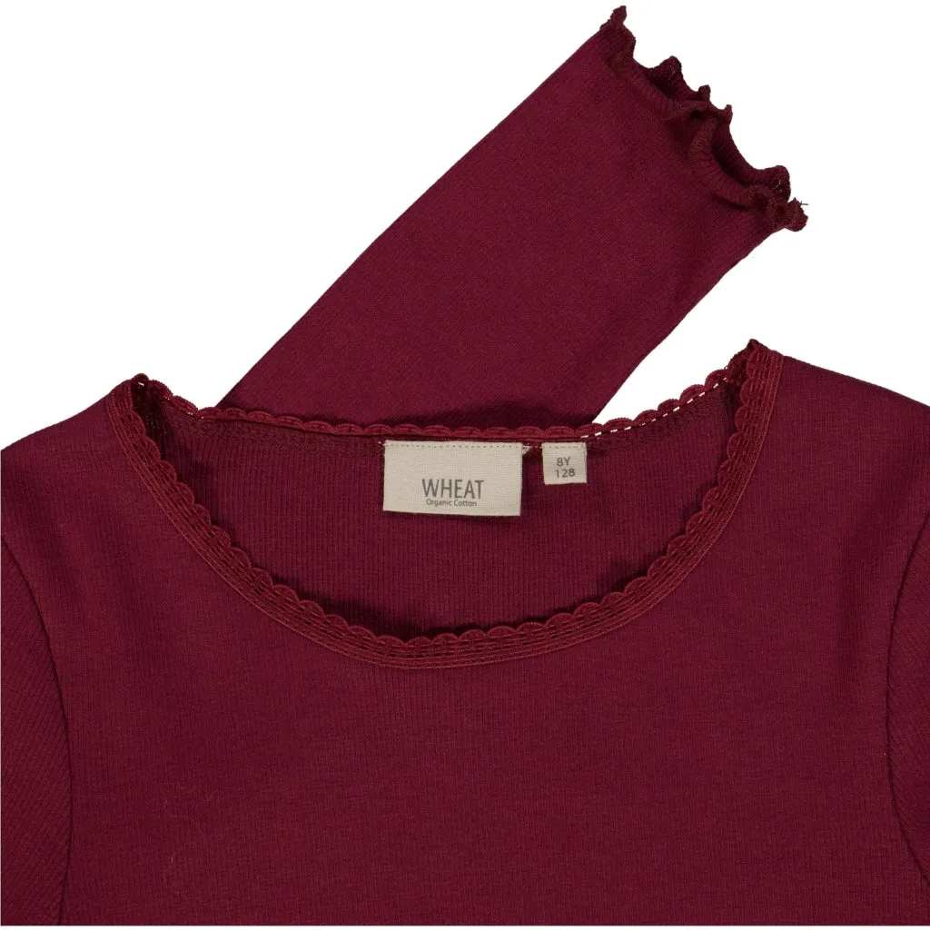 Rib T-Shirt Lace LS - red plum