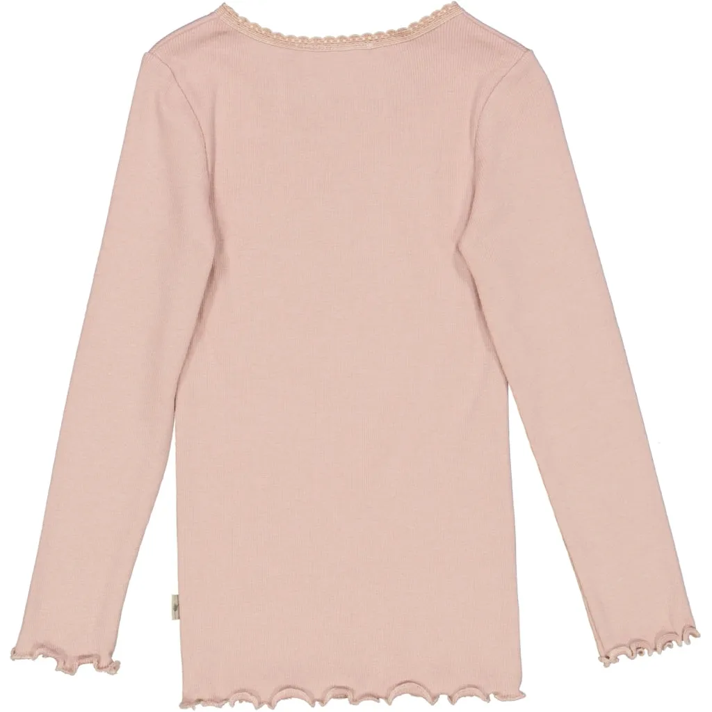 Rib T-Shirt Lace LS - rose powder