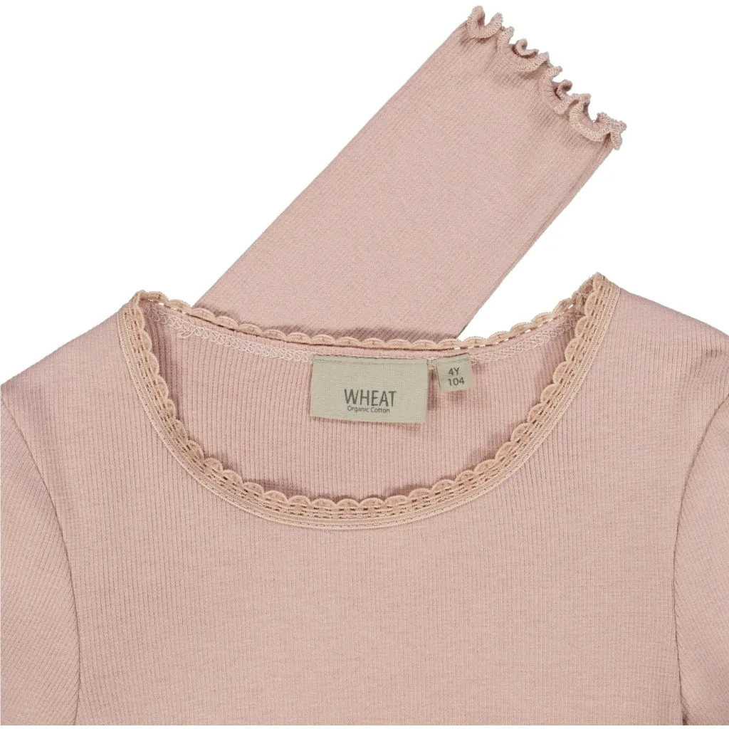 Rib T-Shirt Lace LS - rose powder