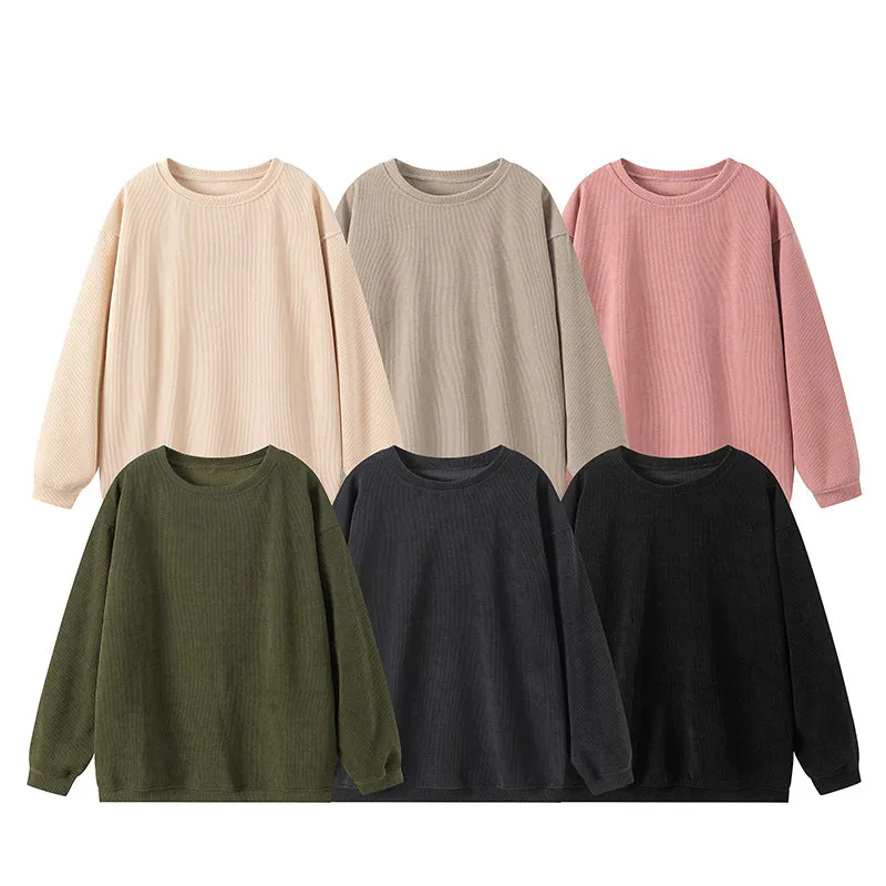 Ribbed Loose Fitting Women's Crewneck Sweatshirt