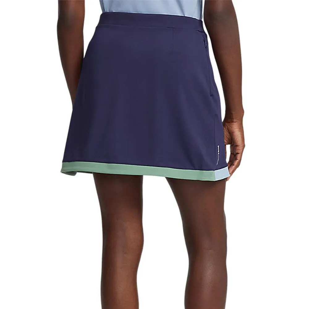 RLX Ralph Lauren Women's Faux Wrap Stretch Jersey Golf Skort 15" - French Navy/Fatigue/Vessel Blue