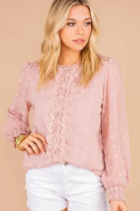 Romance Is Near Light Pink Swiss Dot Top