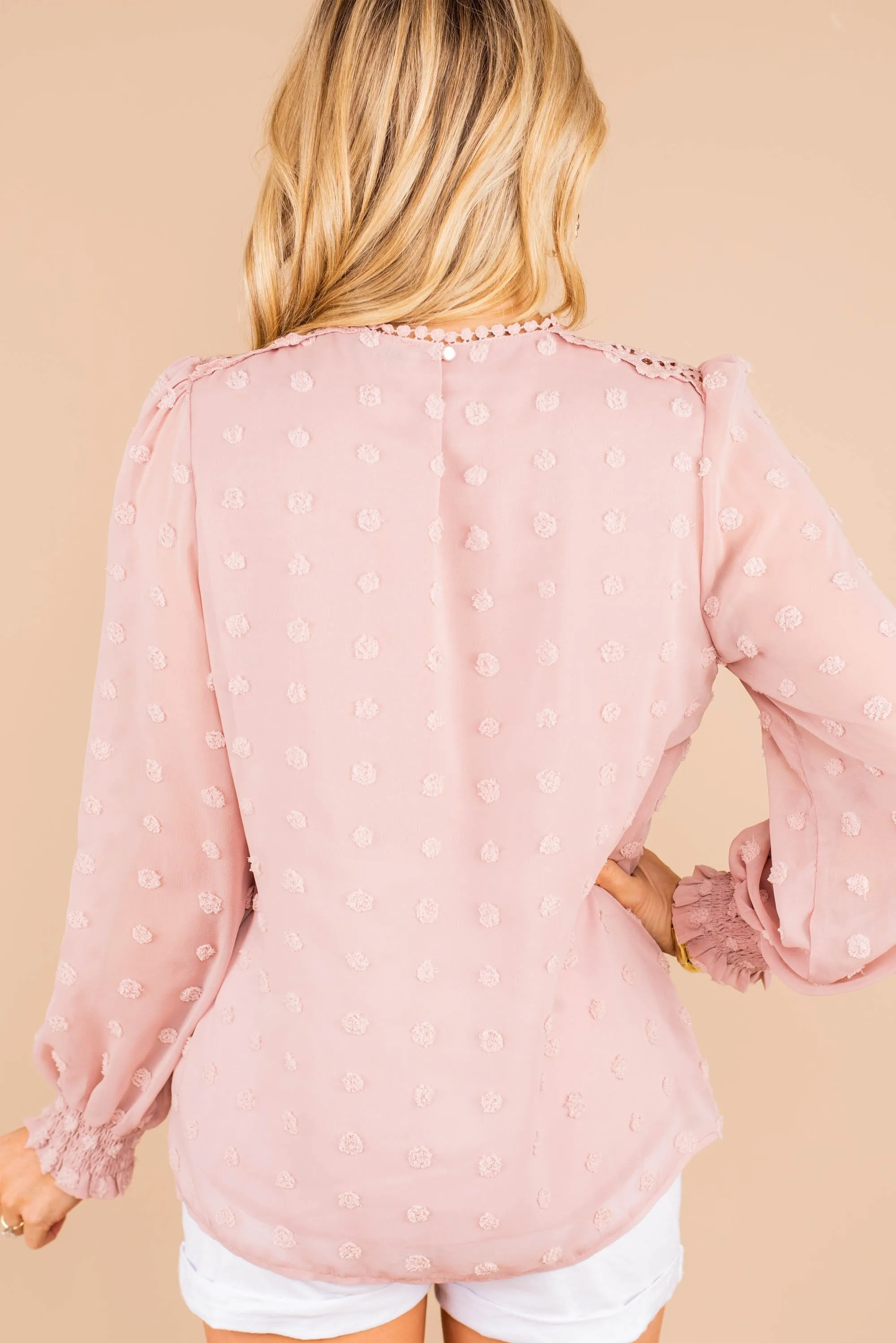 Romance Is Near Light Pink Swiss Dot Top