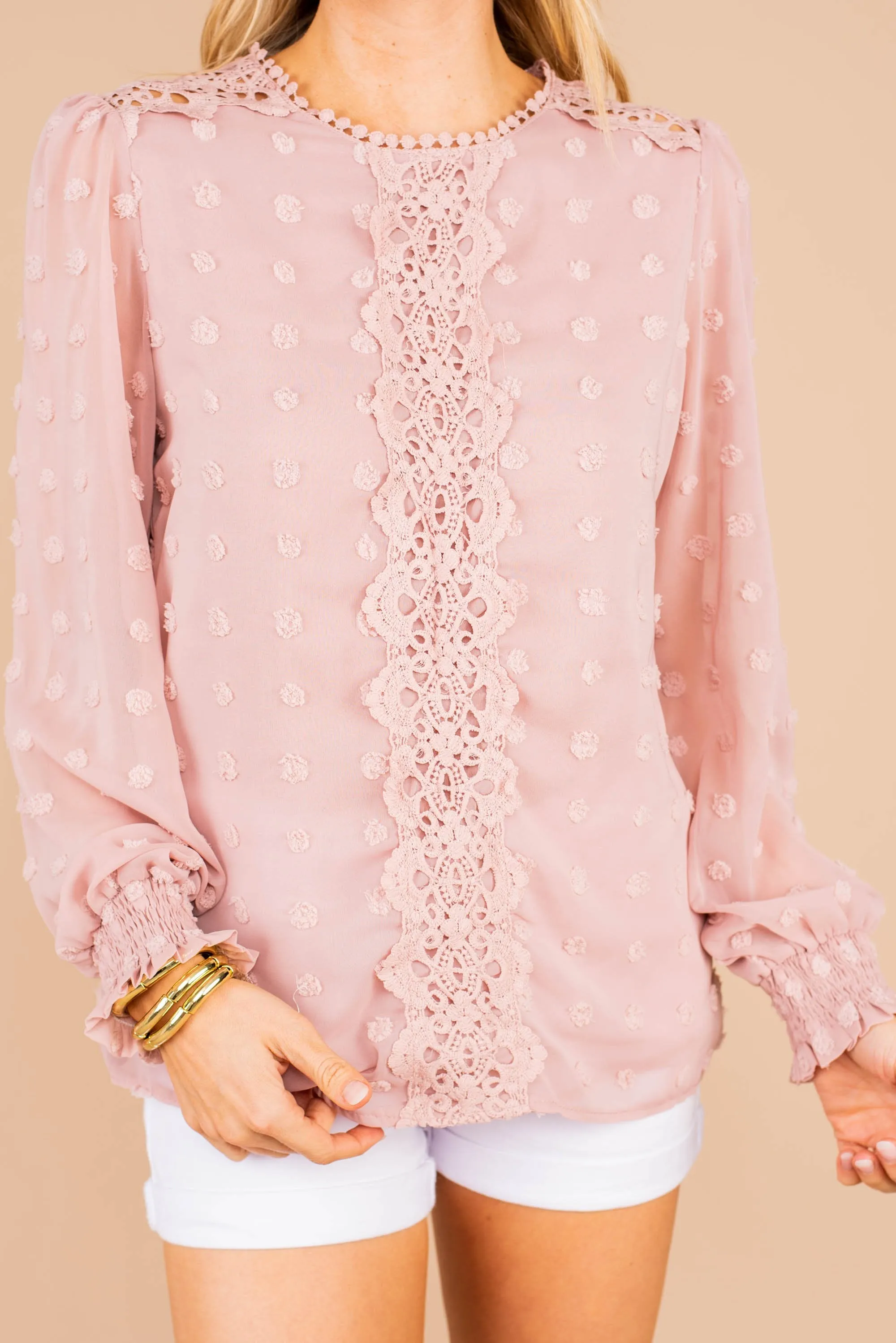 Romance Is Near Light Pink Swiss Dot Top