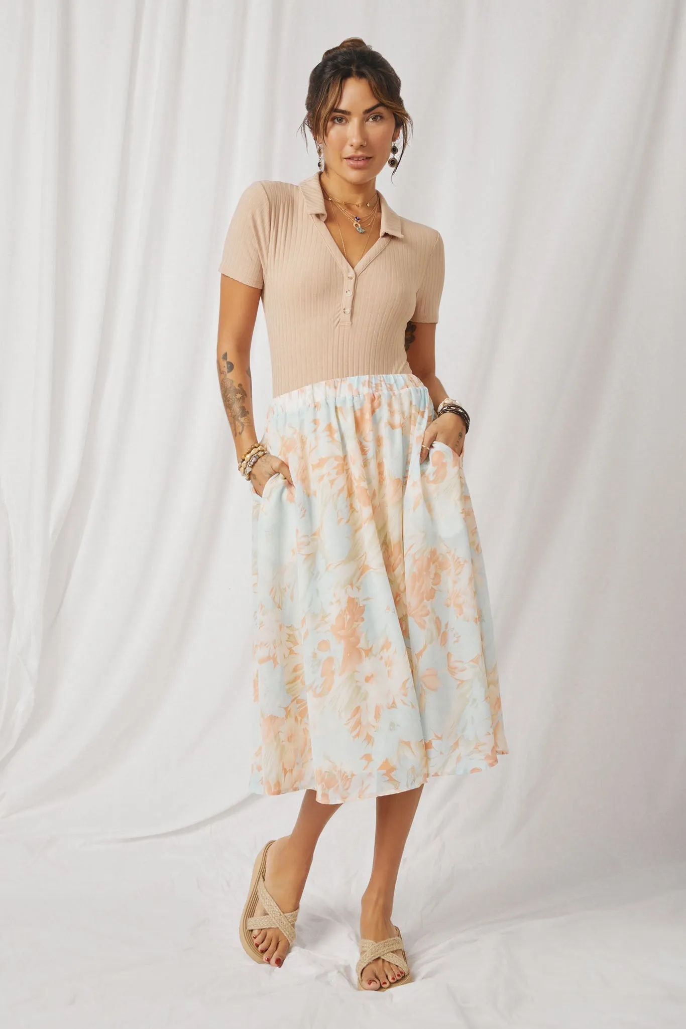 Romantic Floral Elastic Waist Skirt