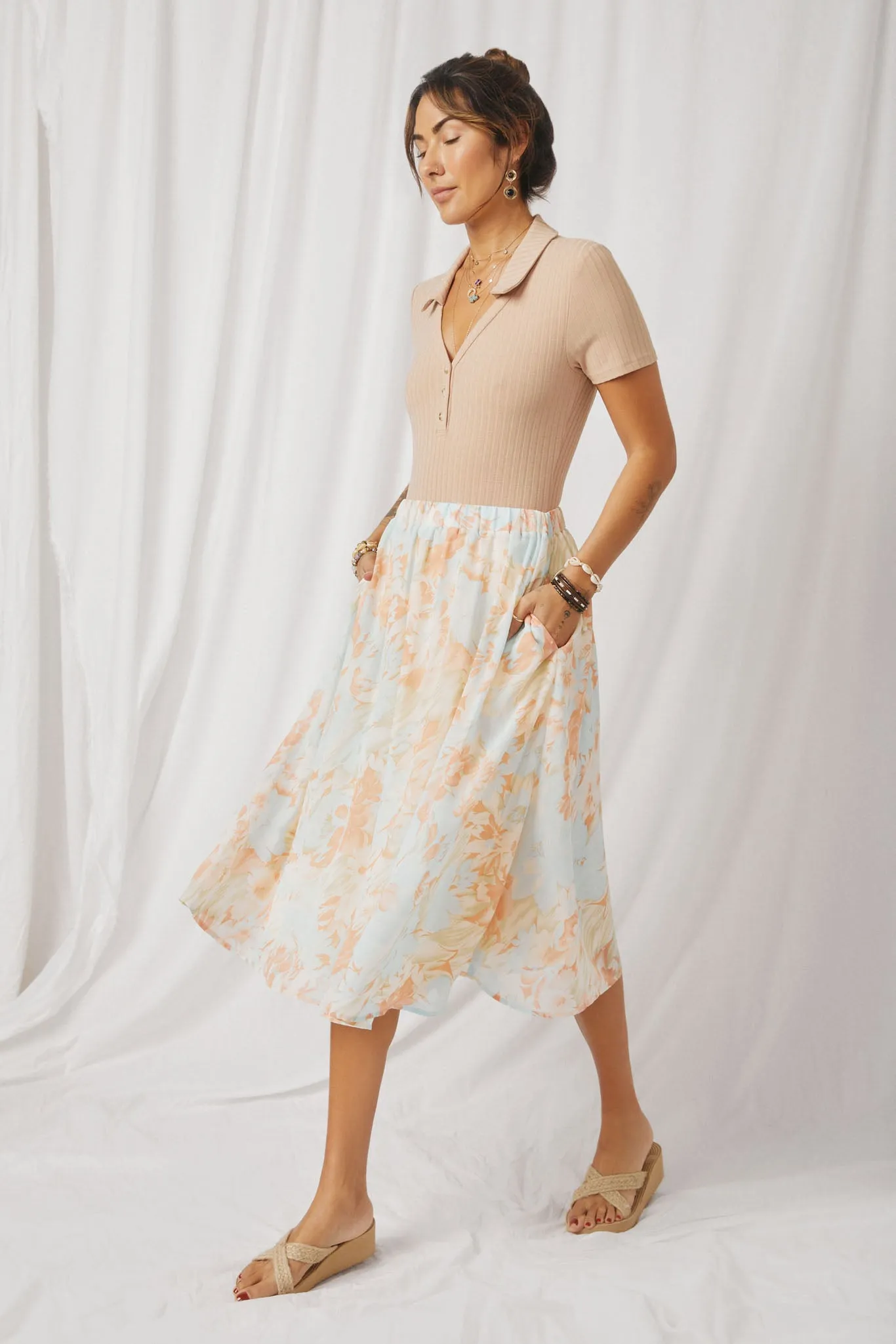 Romantic Floral Elastic Waist Skirt