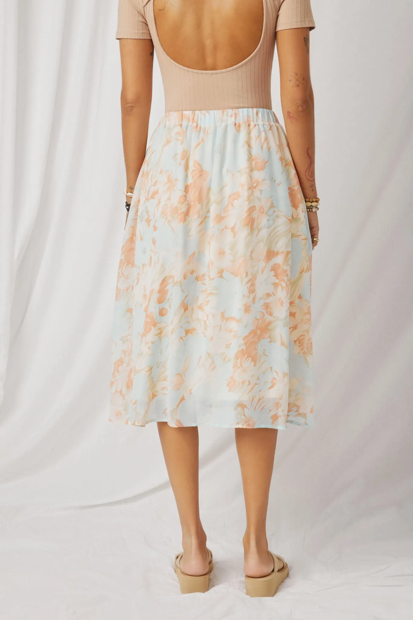 Romantic Floral Elastic Waist Skirt