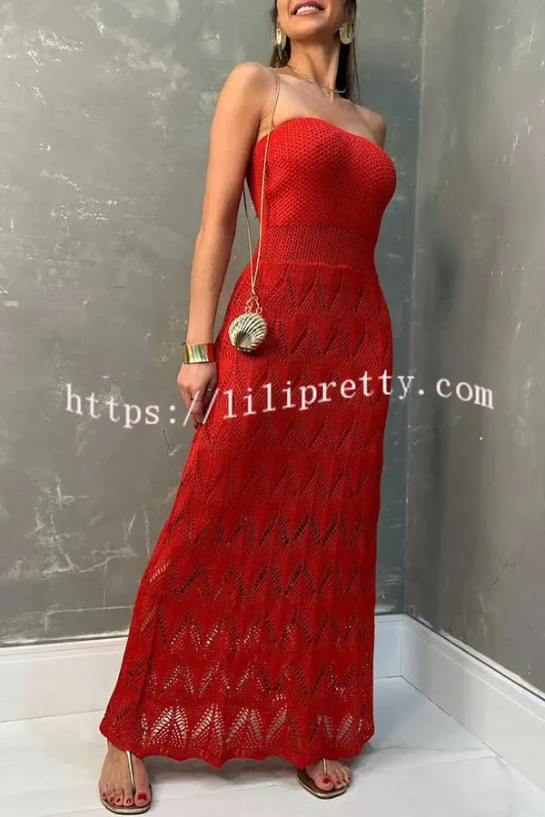 Romantic Story Knit Texture Off Shoulder Stretch Maxi Dress