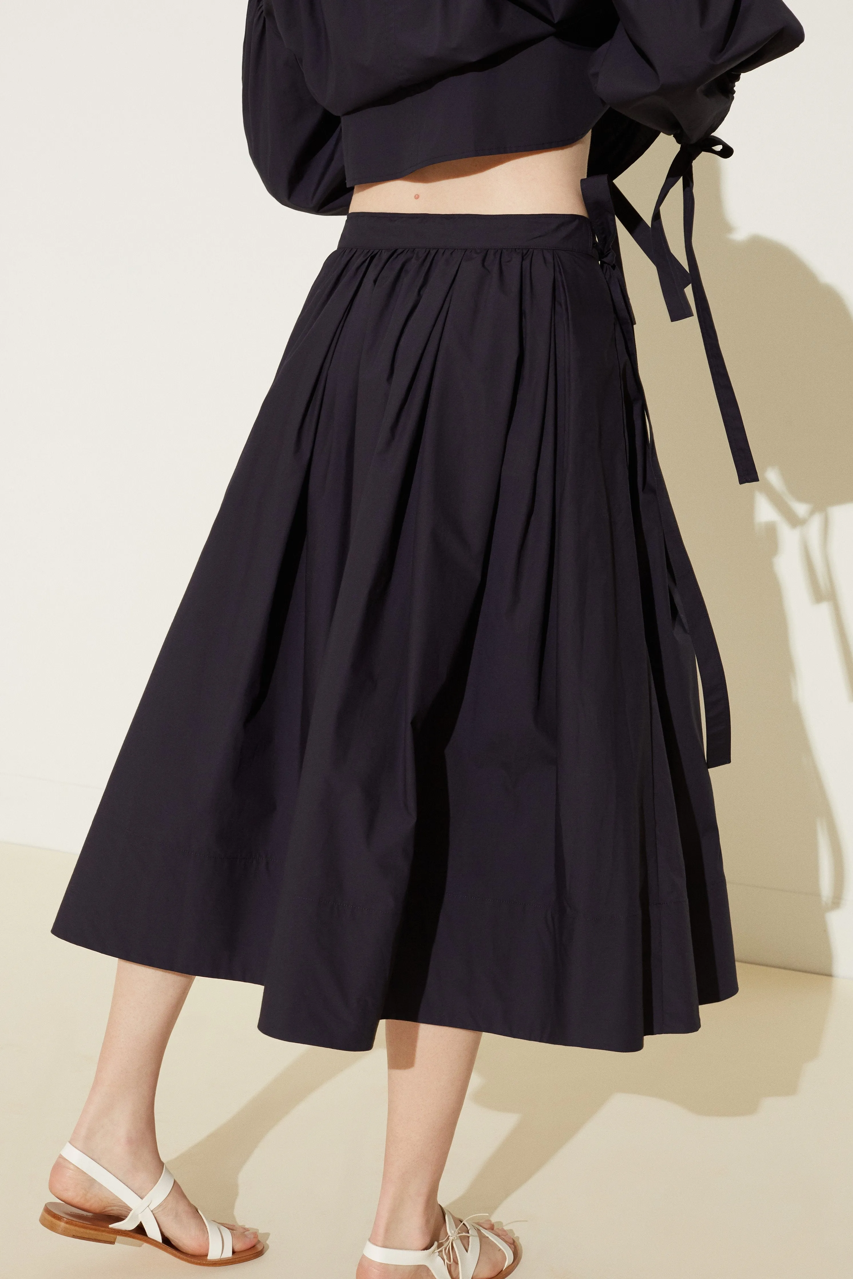 Ruched Cotton Skirt - Blu