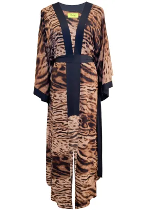 Safari – African Cat Maxi Split Kaftan (Black)