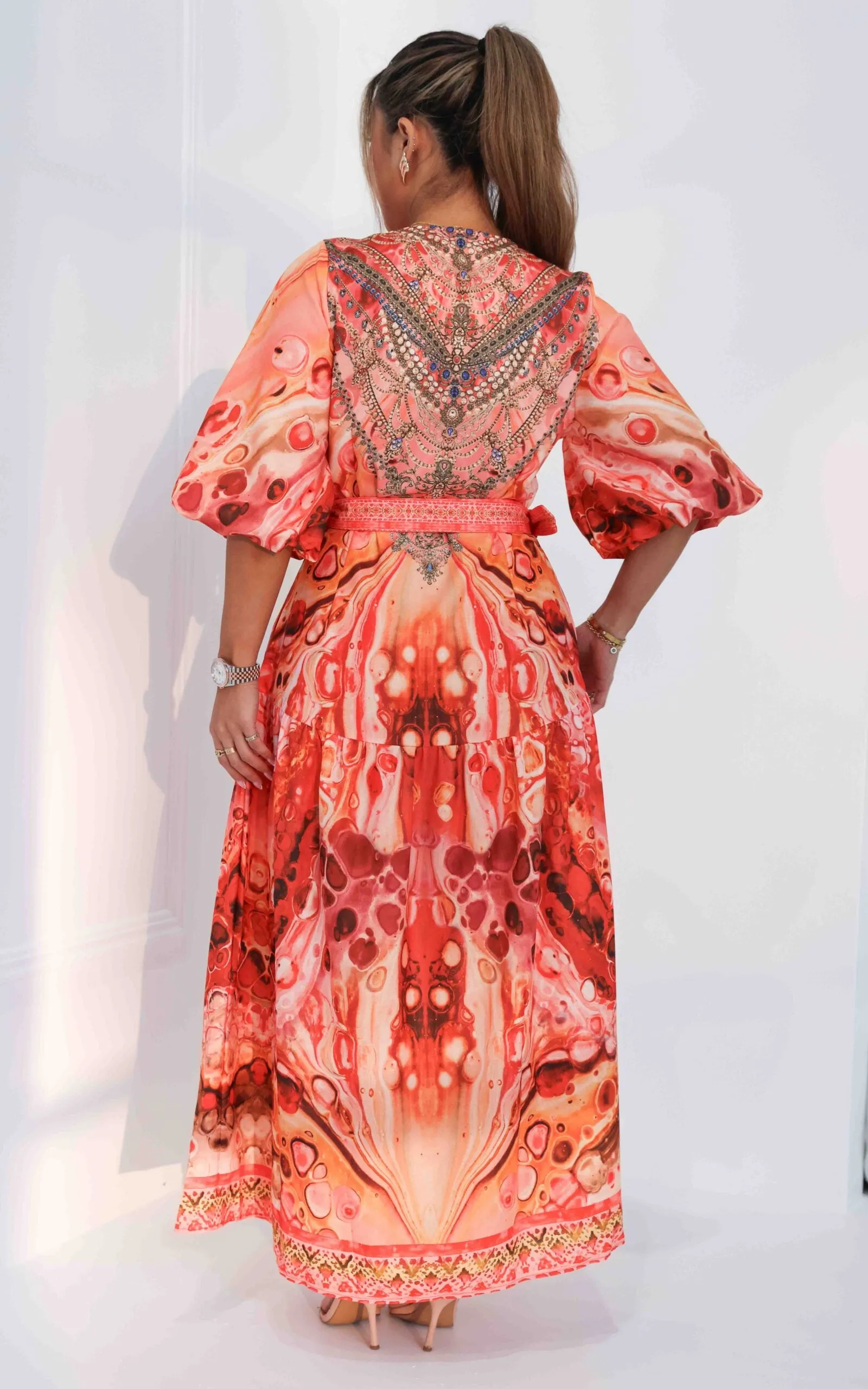 Santorini Maxi Dress - Orange Print