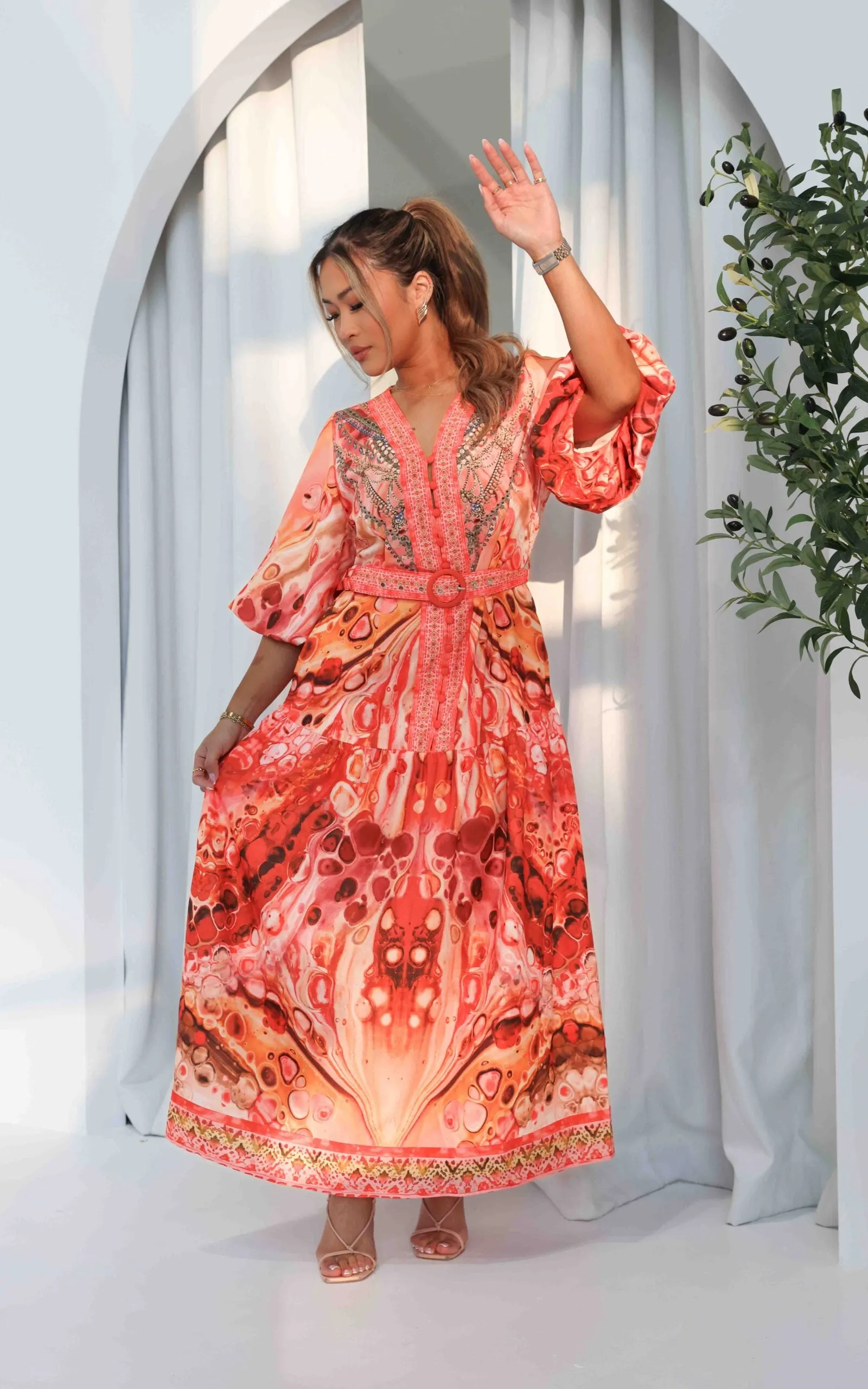 Santorini Maxi Dress - Orange Print