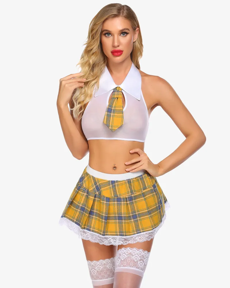 School Girl Costume Skirt Lingerie Set