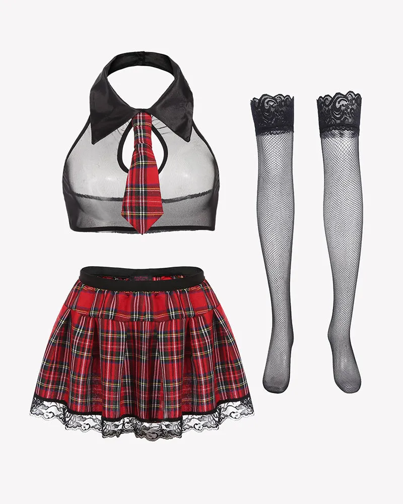 School Girl Costume Skirt Lingerie Set