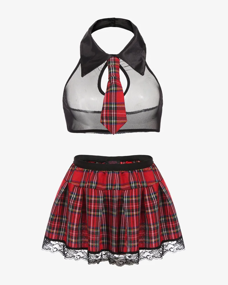 School Girl Costume Skirt Lingerie Set