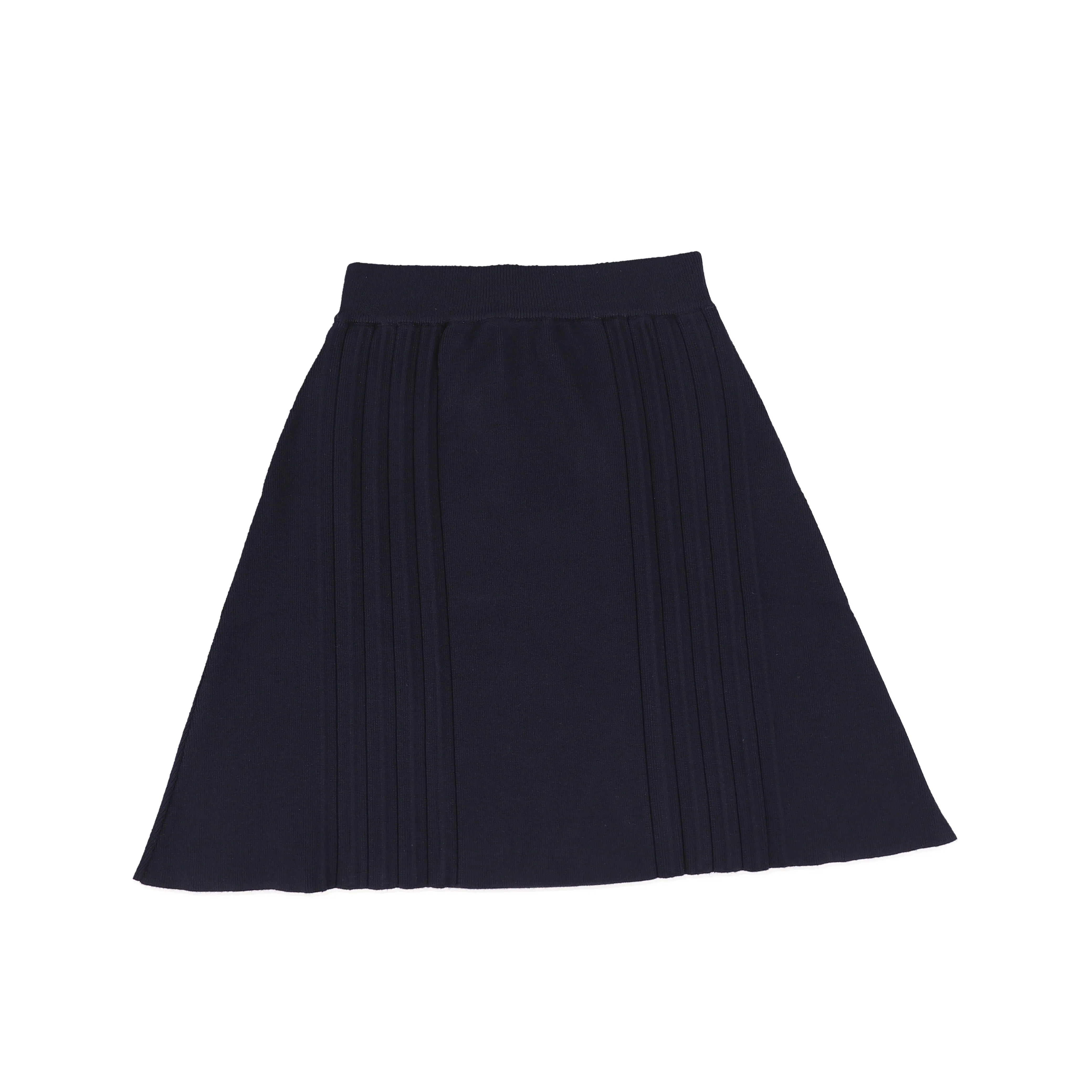 set outfit knit top flower collar with pleated skirt - navy