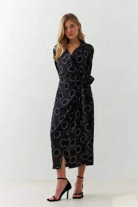 Setre Patterned Wrap Detail Dress Black