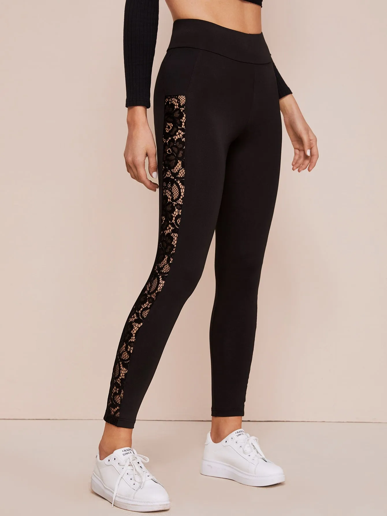 Sexy Plain Sheer Cropped Women Leggings