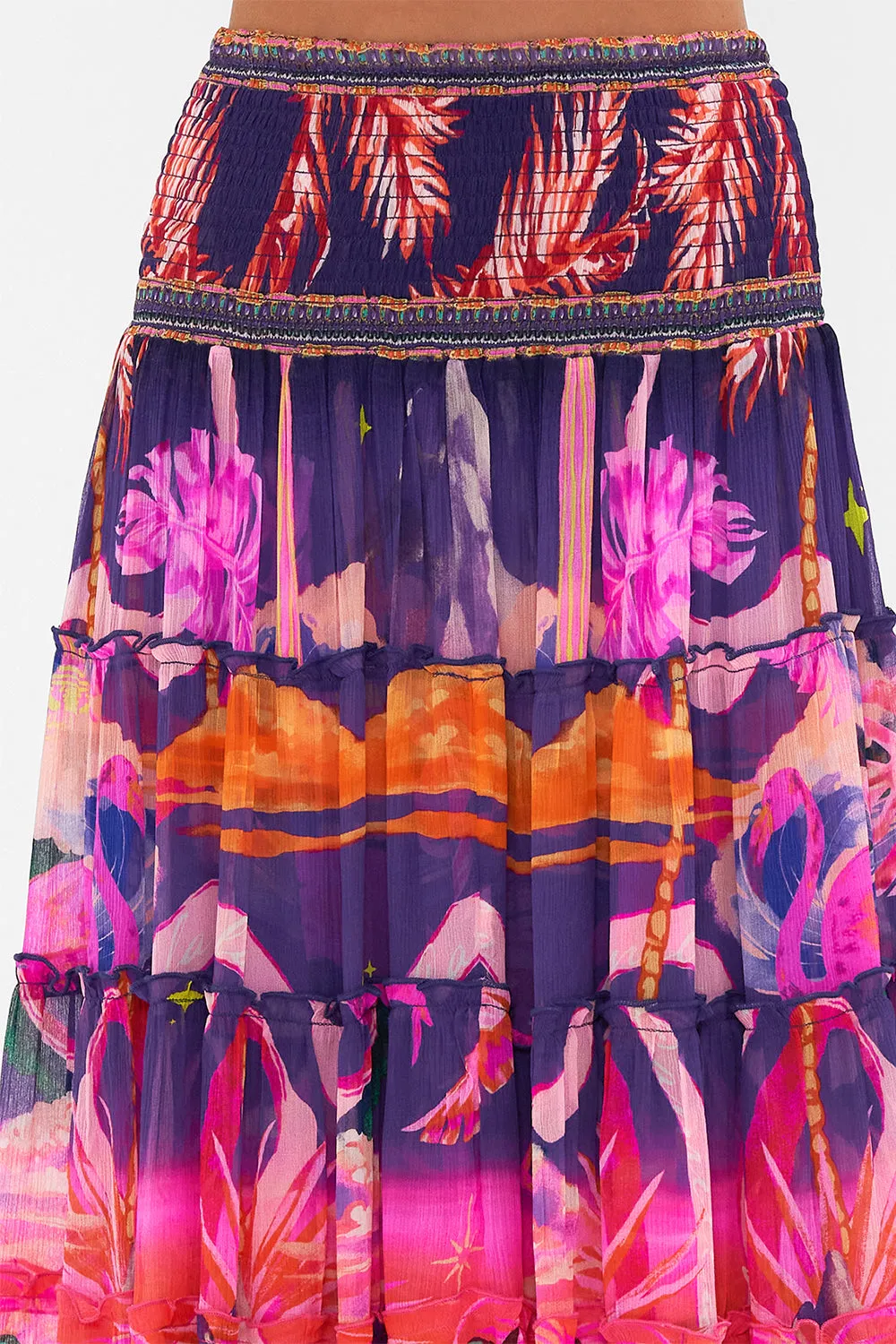 SHEER TIERED MAXI SKIRT FLIGHT OF THE FLAMINGO