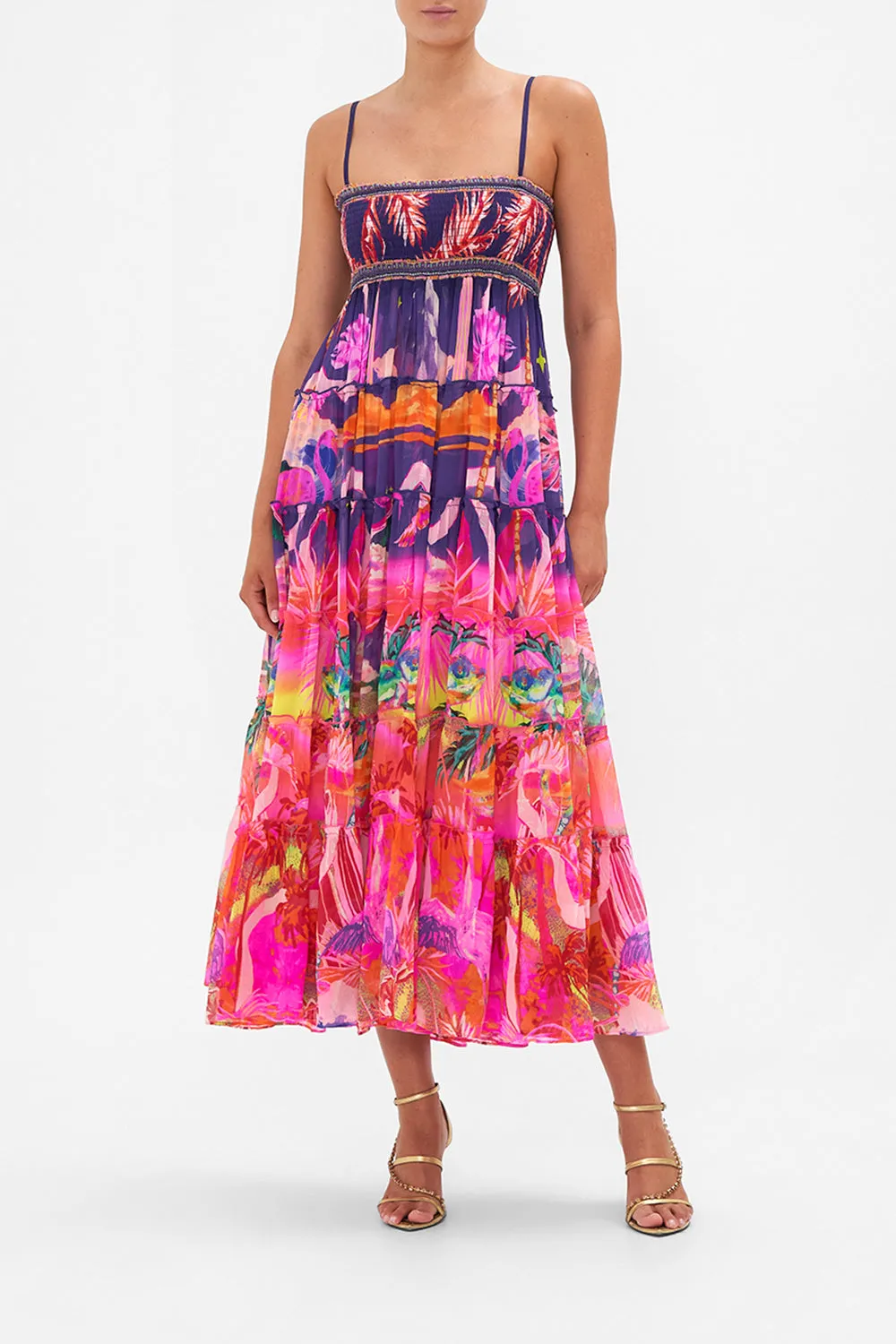 SHEER TIERED MAXI SKIRT FLIGHT OF THE FLAMINGO