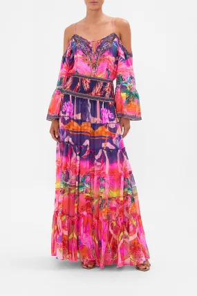 SHEER TIERED MAXI SKIRT FLIGHT OF THE FLAMINGO