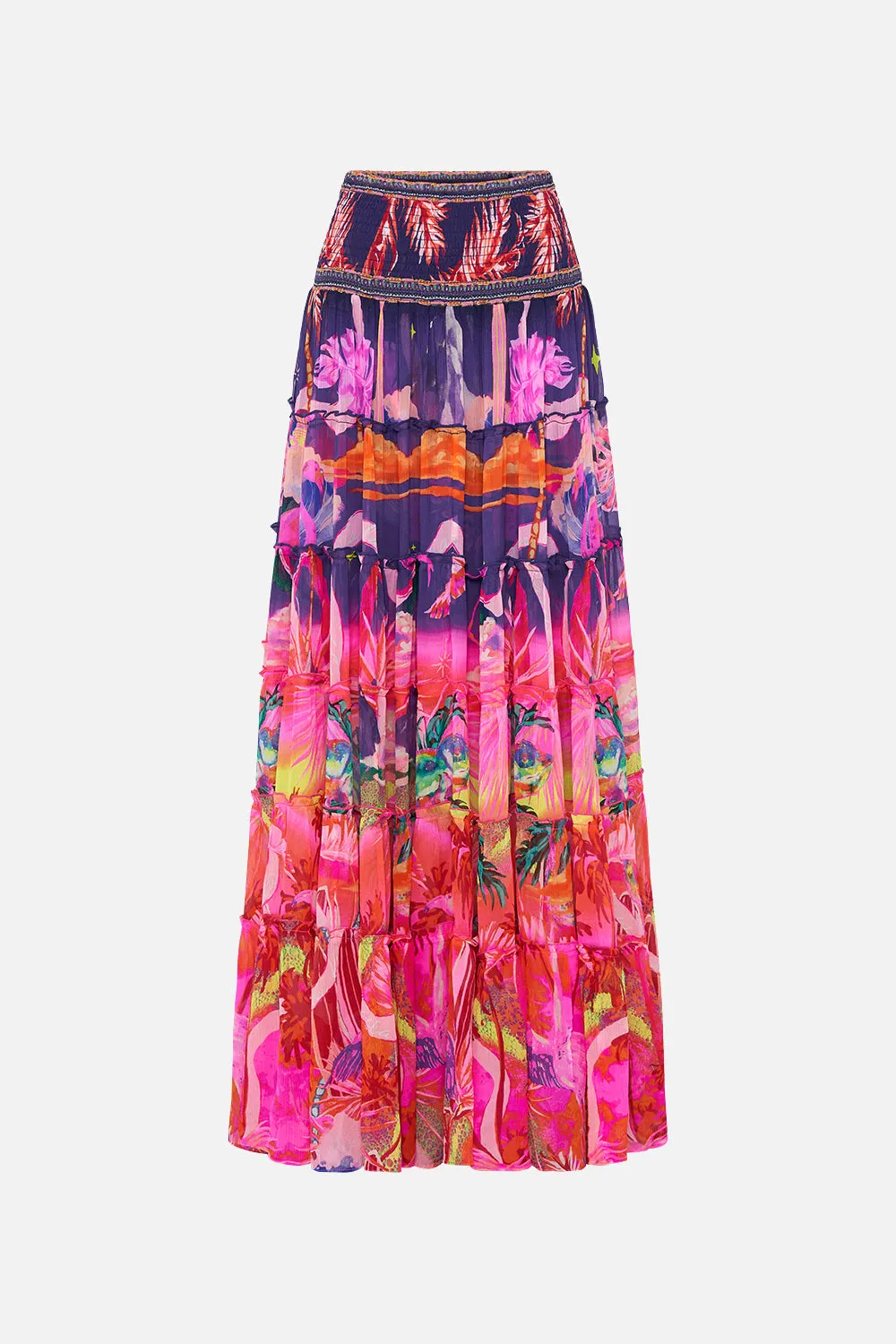 SHEER TIERED MAXI SKIRT FLIGHT OF THE FLAMINGO