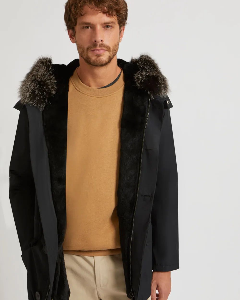 Short Iconic Parka In Cotton Blend And Fur