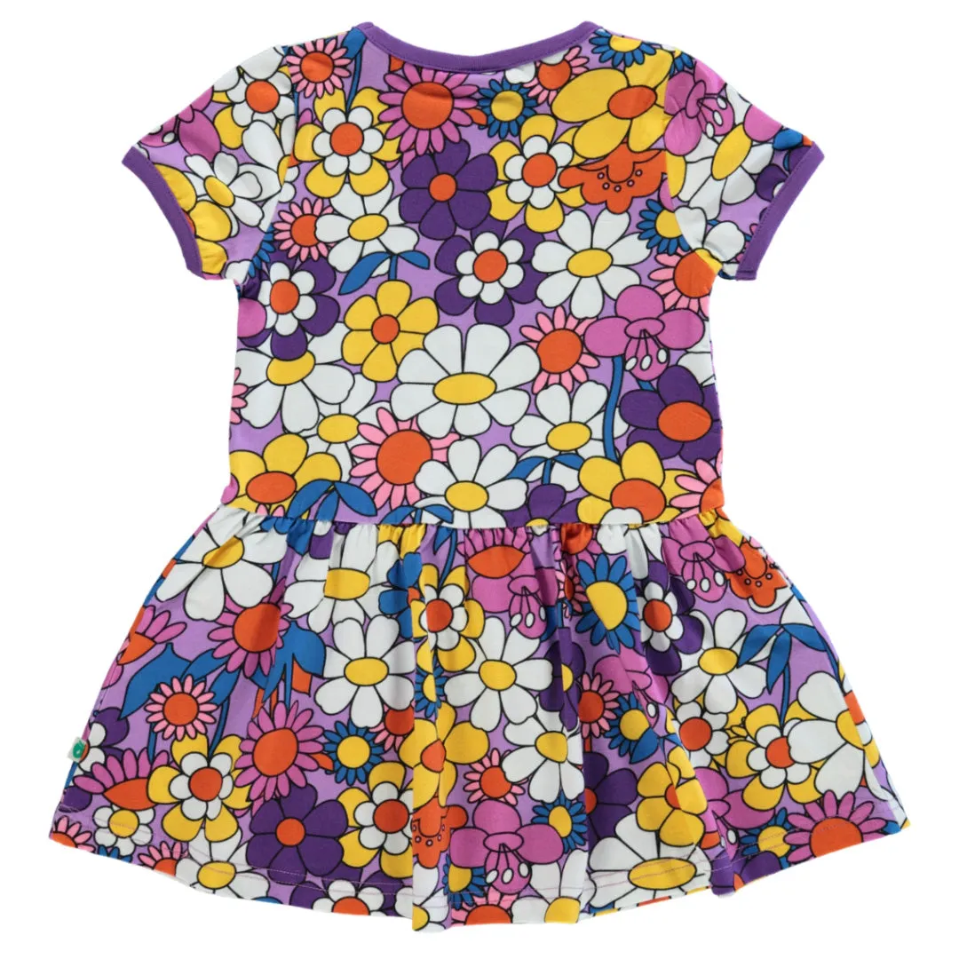 Short sleeved dress- flowers, viola