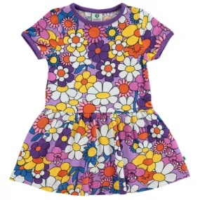 Short sleeved dress- flowers, viola