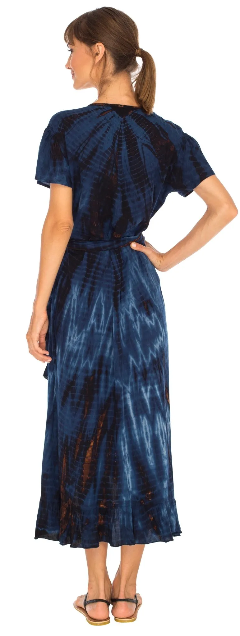 SHU-SHI Women's Boho Maxi Wrap Dress - Casual V-Neck Tie Dye Sundress