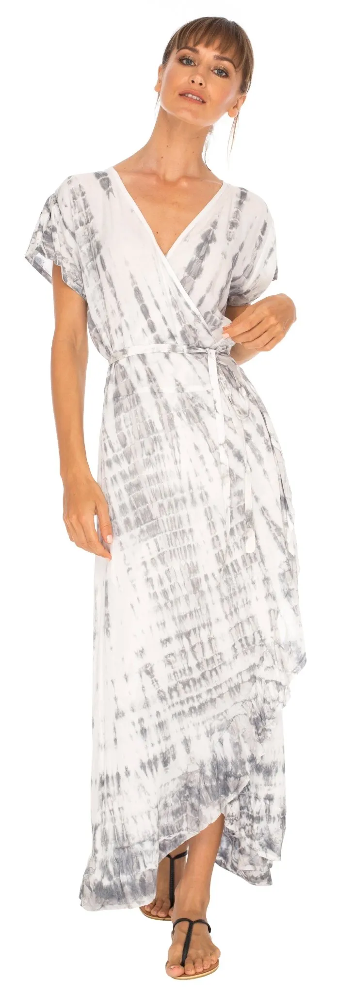 SHU-SHI Women's Boho Maxi Wrap Dress - Casual V-Neck Tie Dye Sundress