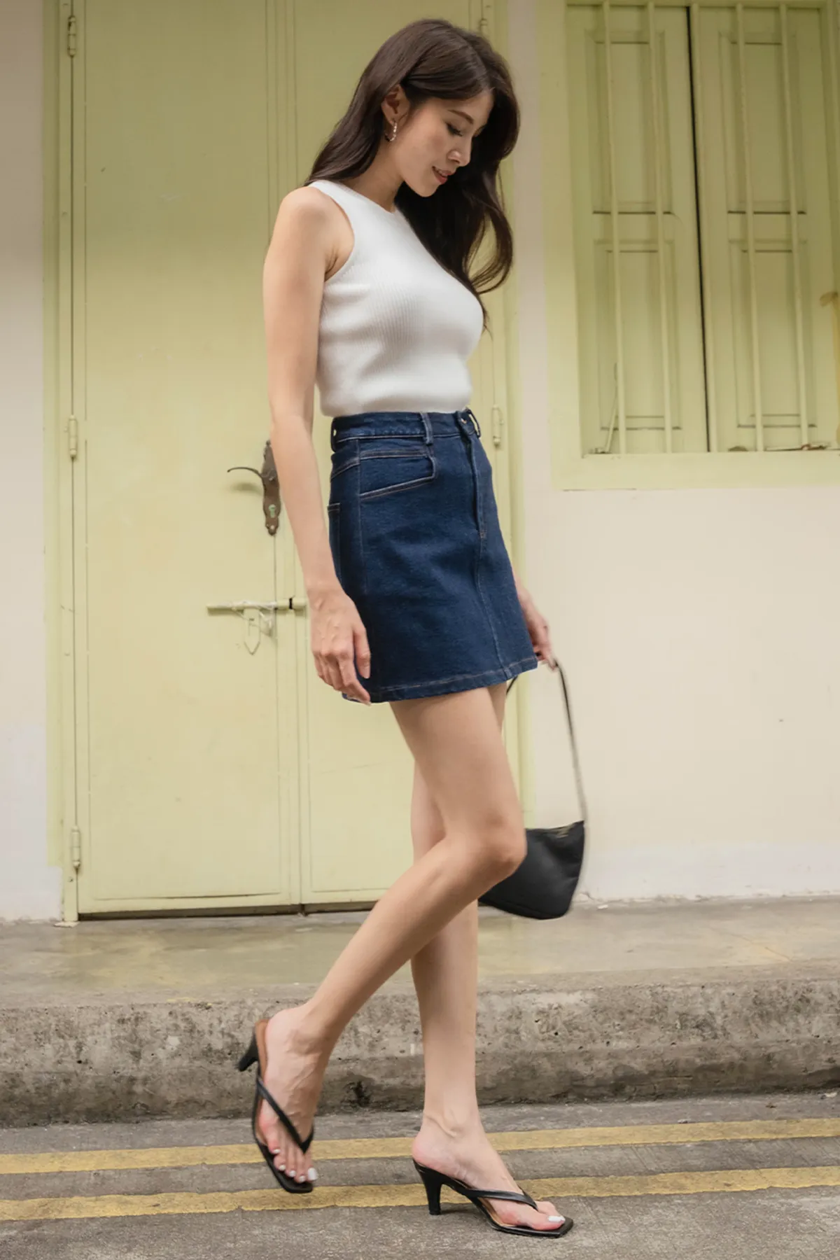 Sidelines Denim Skirt (Dark Blue)