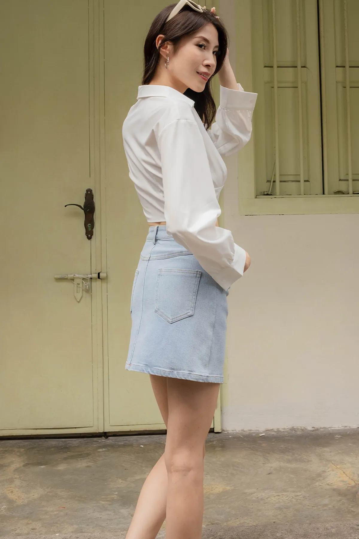 Sidelines Denim Skirt (Stone Wash)