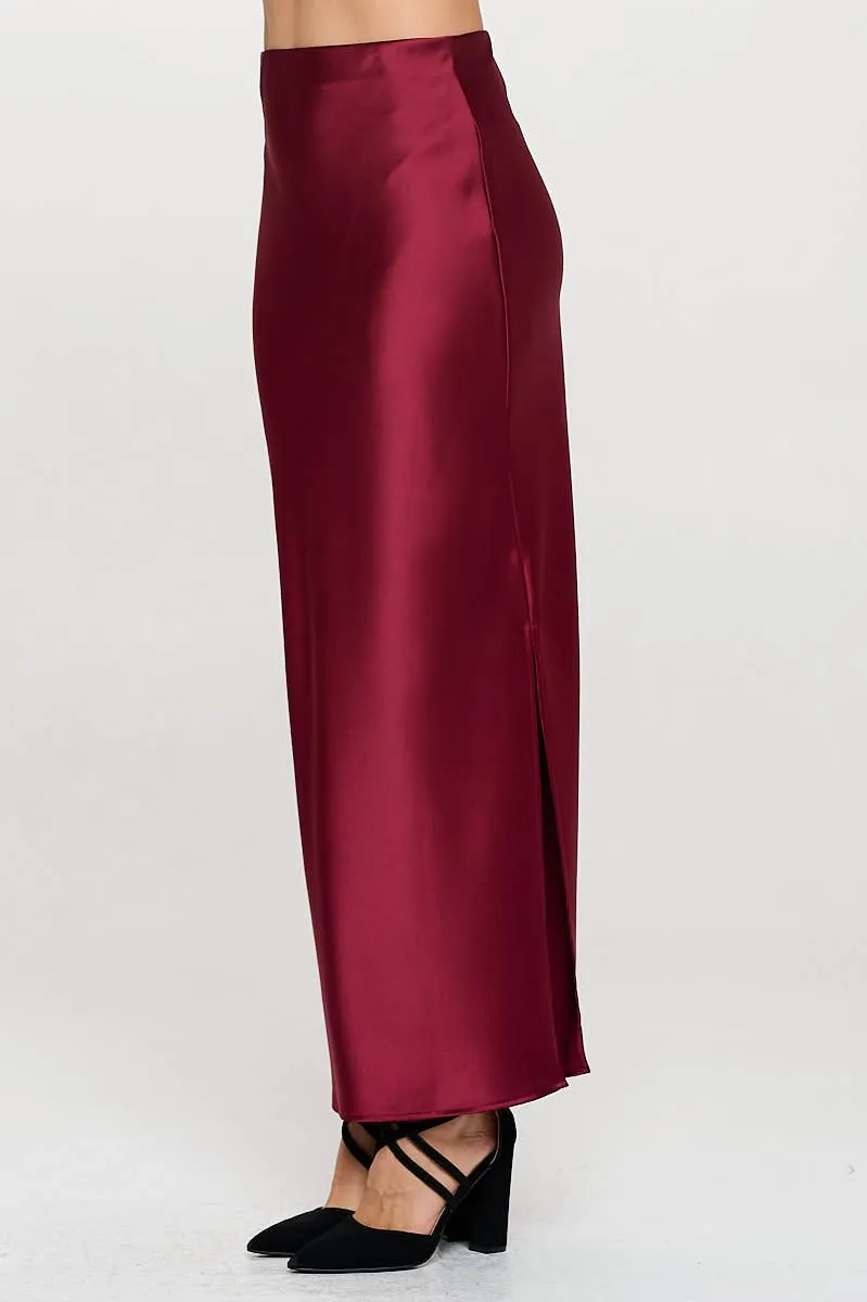 Silky Satin Maxi Skirt with Slit