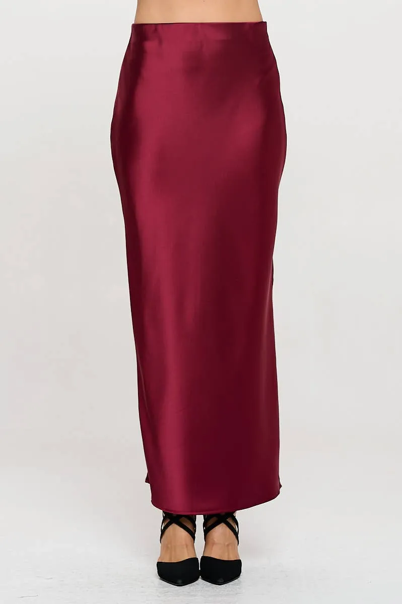 Silky Satin Maxi Skirt with Slit