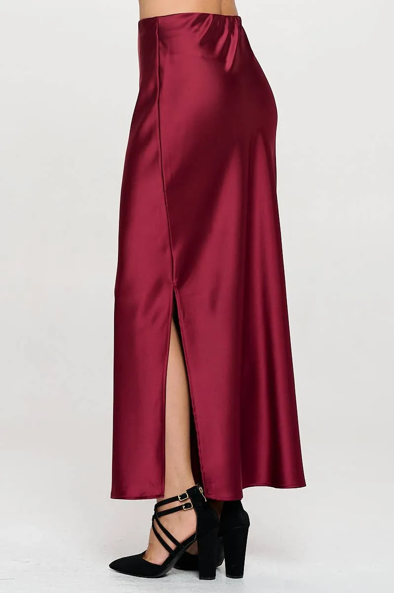 Silky Satin Maxi Skirt with Slit