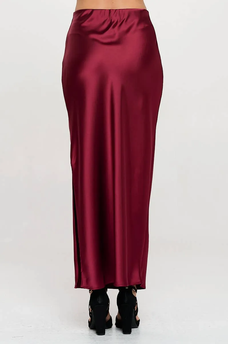 Silky Satin Maxi Skirt with Slit